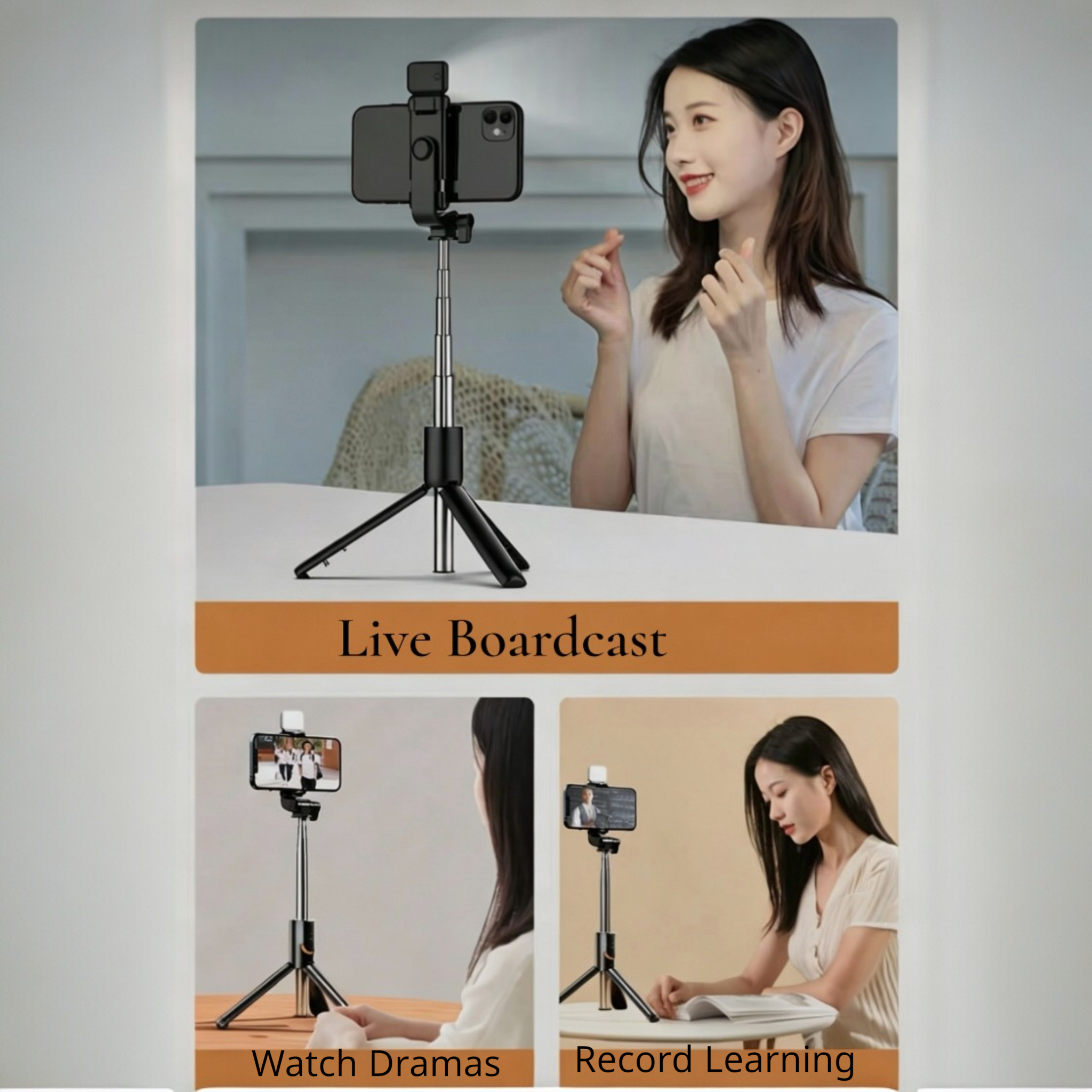 3-in-1 Selfie Stick Tripod with Bluetooth Remote & Fill Light