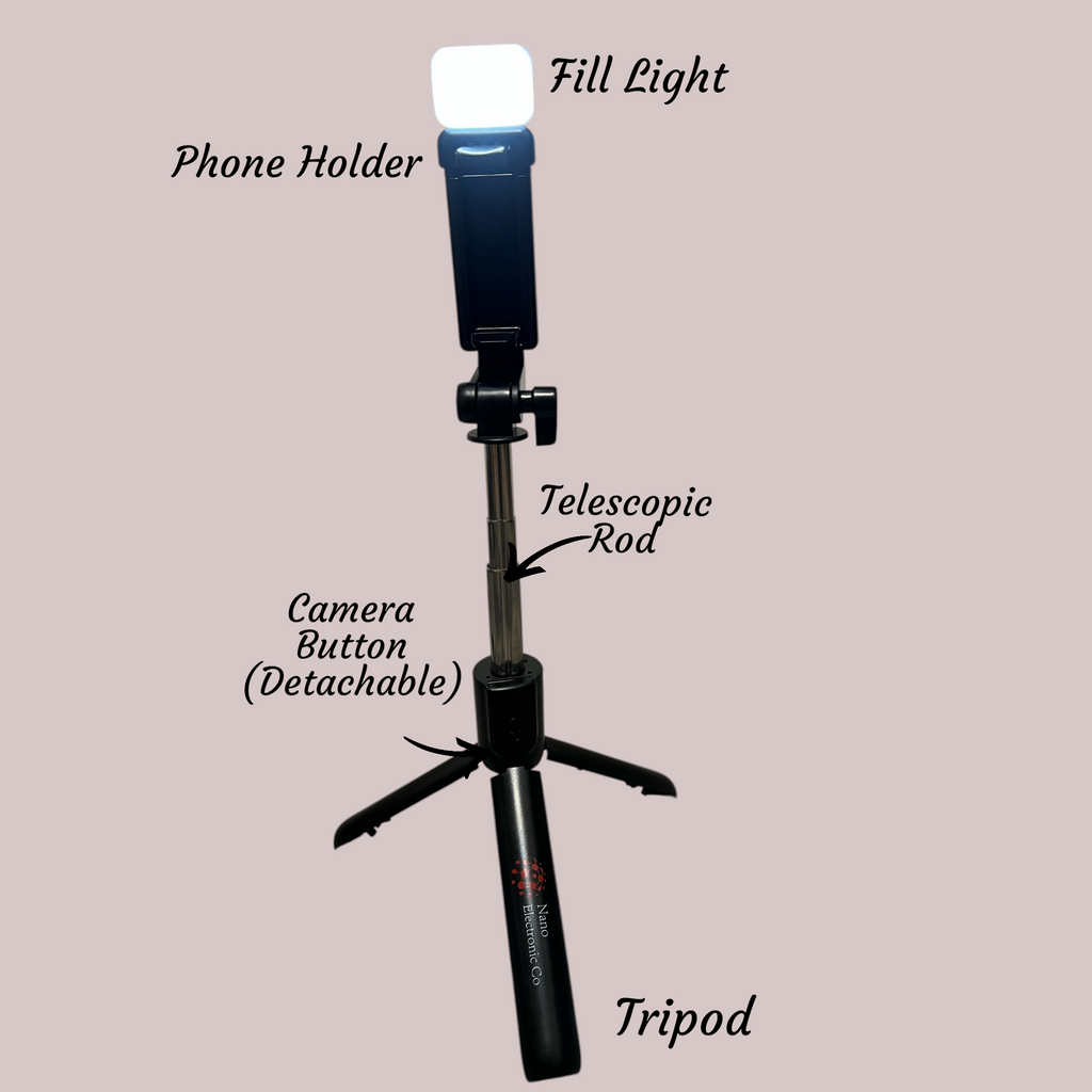 3-in-1 Selfie Stick Tripod with Bluetooth Remote & Fill Light