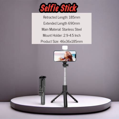 3-in-1 Selfie Stick Tripod with Bluetooth Remote & Fill Light